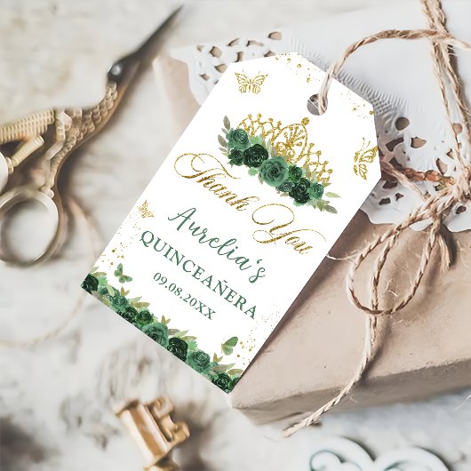 セージグリーンフローラ蝶キンセニェラ誕生日 ギフトタグ