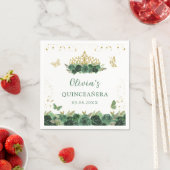 セージグリーンフローラ蝶キンセニェラ誕生日 スタンダードカクテルナプキン (インサイチュ)