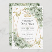 セージグリーンフローラ蝶金ゴールドキンセアニラ 招待状 (正面/裏面)