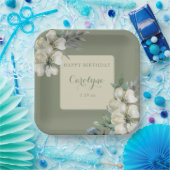 セージグリーンフローラ誕生日 ペーパープレート (パーティー)