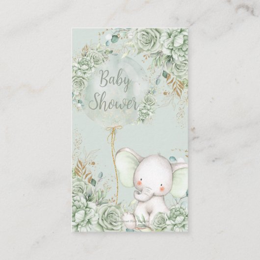 セージグリーンフローラ象ニュートラルブックスベビー エンクロージャーカード (裏面)