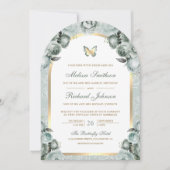 セージグリーンフローラ金ゴールドアーチバタフライ結婚ズ 招待状 (正面)