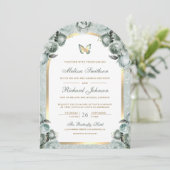 セージグリーンフローラ金ゴールドアーチバタフライ結婚ズ 招待状 (スタンド正面)