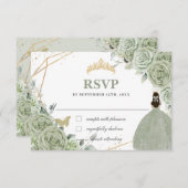 セージグリーンフローラ金ゴールドキンセアニラプリンセスガウン 出欠カード (正面/裏面)