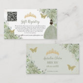 セージグリーンフローラ金ゴールドクインセアニラギフトレジストリ エンクロージャーカード (正面/裏面)