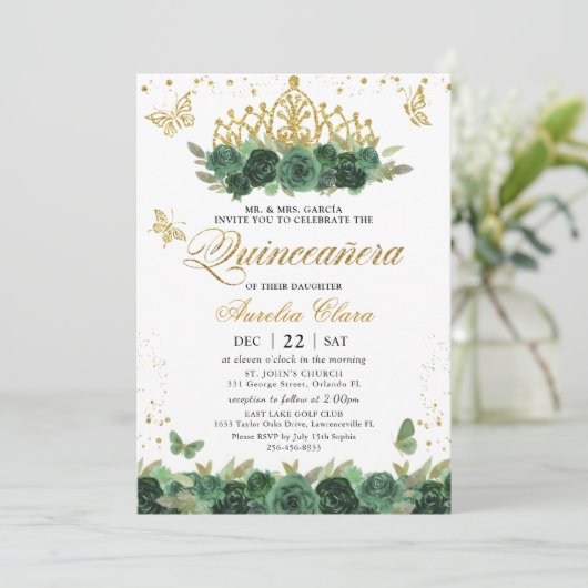 セージグリーンフローラ金ゴールド蝶キンセアニラ 招待状 (スタンド正面)