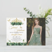 セージグリーンフローラ金ゴールドSweet sixteen16誕生日 招待状 (スタンド正面)