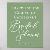 セージグリーンブライダルシャワーパーソナライズされたホワイトスクリプト ポスター (正面)