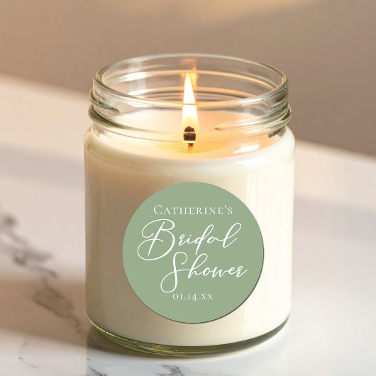 セージグリーンブライダルシャワーパーソナライズされたホワイトスクリプト ラウンドシール