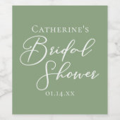 セージグリーンブライダルシャワーパーソナライズされたホワイトスクリプト ワインラベル (シングルラベル)