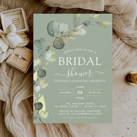 セージグリーンブライダルシャワーボタニカルユーカリプトゥスボホ 招待状