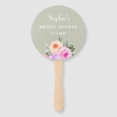 セージグリーンブライトバラピンクフローラブライダルシャワー ハンドファン (正面)