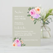 セージグリーンブライトフローラピンクローズブライダルシャワー 招待状 (スタンド正面)