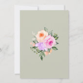 セージグリーンブライトフローラピンクローズブライダルシャワー 招待状 (裏面)
