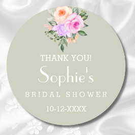 セージグリーンブライトフローラブライダルシャワーありがとう ラウンドシール