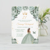 セージグリーンブラウンヘアプリンセス誕生日パーティー 招待状 (スタンド正面)