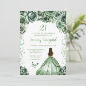 セージグリーンブラウンヘアプリンセス誕生日パーティー 招待状 (スタンド正面)