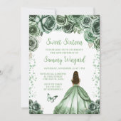 セージグリーンブラウンヘアプリンセスSweet sixteen 招待状 (正面)