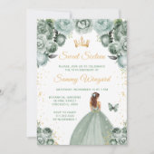 セージグリーンブラウンヘアプリンセスSweet sixteen 招待状 (正面)