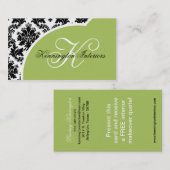 セージグリーンブラックダマスクビジネスカード 名刺 (正面/裏面)