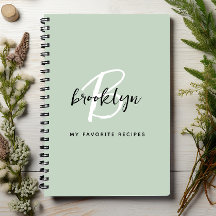 セージグリーンブラック&ホワイトモノグラムレシピ本