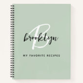 セージグリーンブラック&ホワイトモノグラムレシピ本 ノートブック (正面)