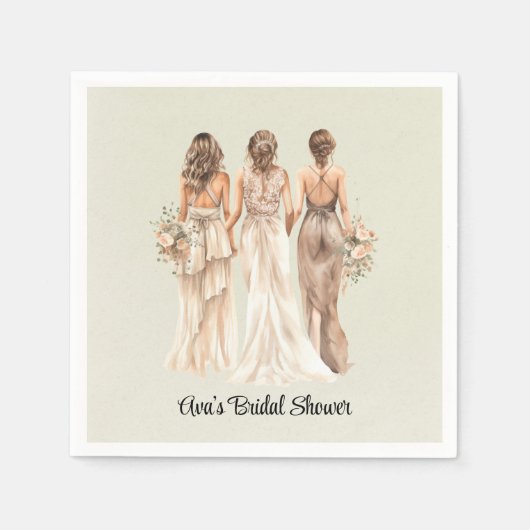 セージグリーンブリデスメイドブライダルシャワー スタンダードカクテルナプキン (正面)