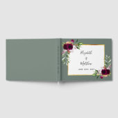 セージグリーンブルゴーニュ花模様結婚ズ ゲストブック (全面)