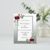セージグリーンブルゴーニュ花模様結婚式招待状 ポストカード (スタンド正面)