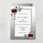 セージグリーンブルゴーニュ花模様結婚式招待状 ポストカード (正面/裏面)