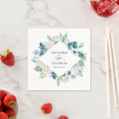 セージグリーンブルーホワイトパステルフローラ結婚ズ スタンダードカクテルナプキン (インサイチュ)