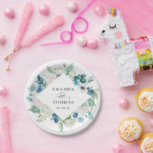 セージグリーンブルーホワイトパステルフローラ結婚リース ペーパープレート (パーティー)