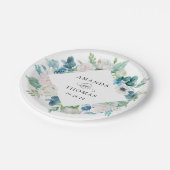 セージグリーンブルーホワイトパステルフローラ結婚リース ペーパープレート (アングル)