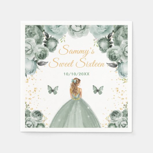 セージグリーンブロンデヘアプリンセスSweet sixteen スタンダードカクテルナプキン (正面)