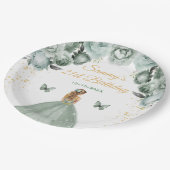 セージグリーンブロンドヘアプリンセス誕生日パーティー ペーパープレート (アングル)