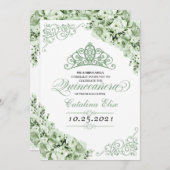 セージグリーンプリンセスクラウンキンセアニェラ誕生日 招待状 (正面/裏面)