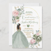 セージグリーンプリンセスドレスピンクフローラキニャネラ 招待状 (正面)