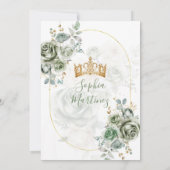 セージグリーンプリンセス花模様金ゴールドクラウンキニャネラ 招待状 (裏面)