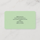 セージグリーンプロフェッショナル助産師ドゥラフォトアーチ 名刺 (裏面)