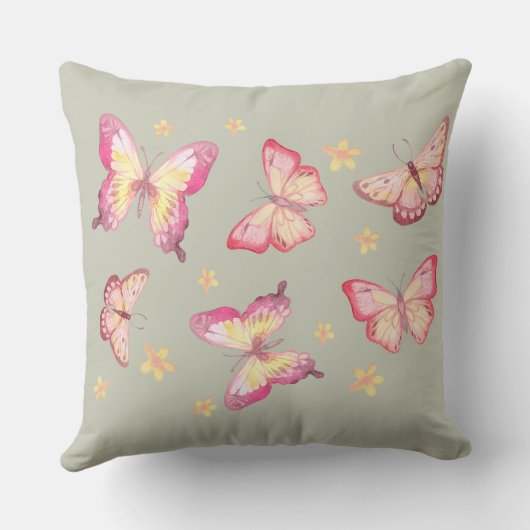 セージグリーンベビーガールネームピンクバタフライ子供部屋 クッション (裏面)