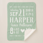 セージグリーンベビーガール誕生統計キープサケ シェルパブランケット (正面)