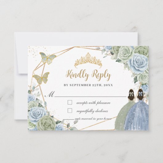 セージグリーンベビーブルーフローラツインズ金ゴールドキンセアニラ 出欠カード (正面)