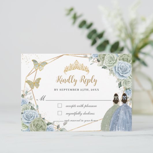 セージグリーンベビーブルーフローラツインズ金ゴールドキンセアニラ 出欠カード (スタンド正面)