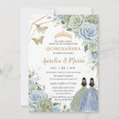 セージグリーンベビーブルーフローラツインズ金ゴールドキンセアニラ 招待状 (正面)