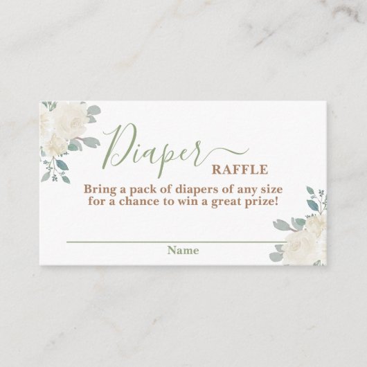 セージグリーンベビーベビー服おむつラッフルカード エンクロージャーカード (正面)