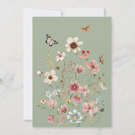 セージグリーンベビー開花ベビーシャワー 招待状 (裏面)