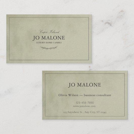 セージグリーンベルベットのテクスチャーエレガント会社 名刺 (正面/裏面)