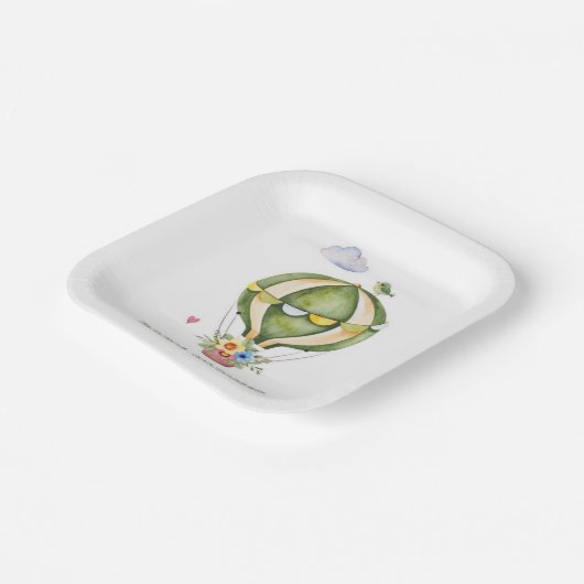 セージグリーンホットエアバルーンフローラガールベビーシャワー ペーパープレート (傾斜あり)