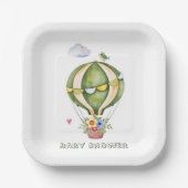セージグリーンホットエアバルーンフローラガールベビーシャワー ペーパープレート (正面)