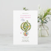 セージグリーンホットエアバルーンフローラガールベビーシャワー 招待状 (スタンド正面)